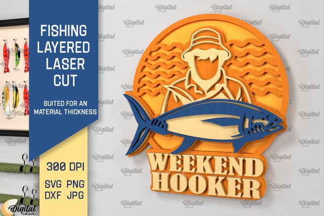 Fishing Layered Sign Laser Cut. Wood Fishing Decor SVG SVG Evgenyia Guschina 