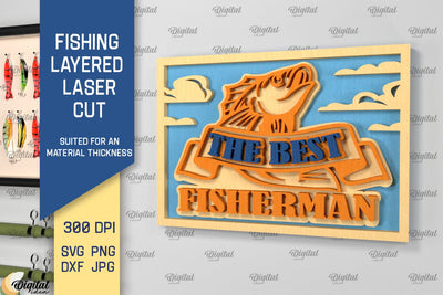Fishing Layered Sign Laser Cut. Wood Fishing Decor SVG SVG Evgenyia Guschina 