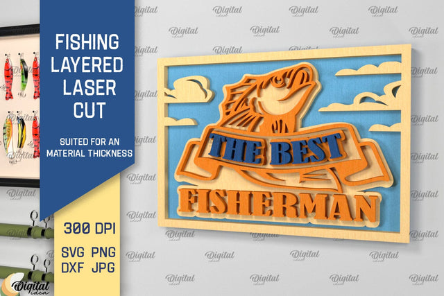 Fishing Layered Sign Laser Cut. Wood Fishing Decor SVG SVG Evgenyia Guschina 