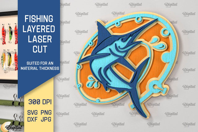 Fishing Layered Sign Laser Cut. Wood Fishing Decor SVG SVG Evgenyia Guschina 