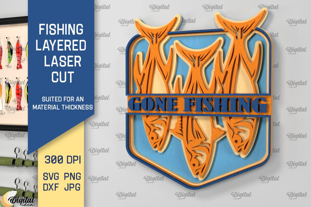 Fishing Layered Sign Laser Cut. Wood Fishing Decor SVG - So Fontsy