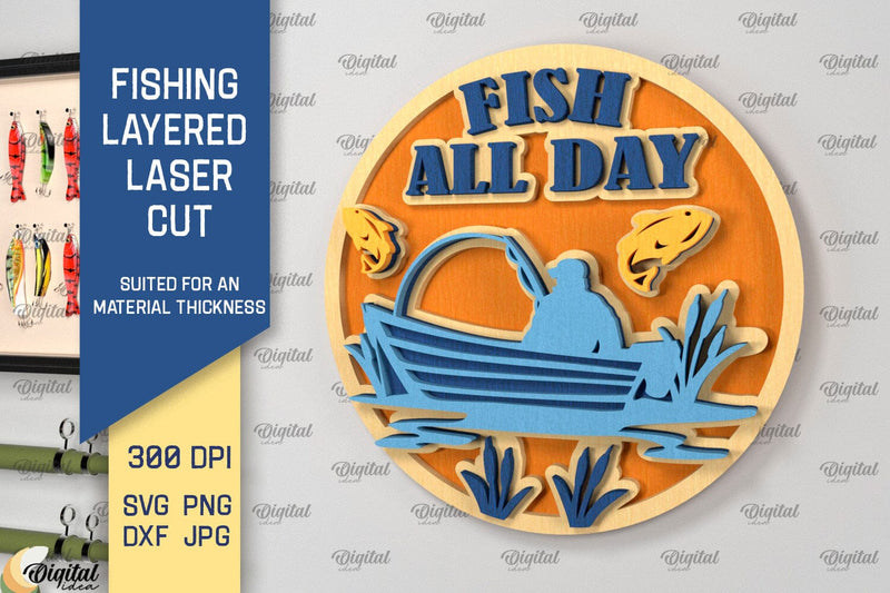 Fishing Layered Sign Laser Cut. Wood Fishing Decor SVG - So Fontsy