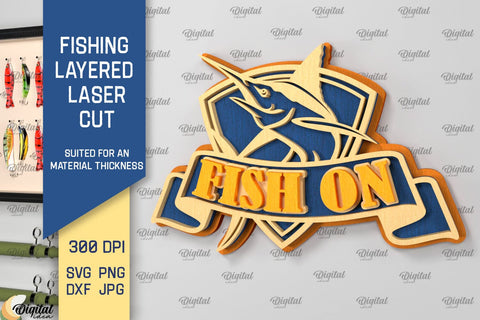 Fishing Layered Signs Laser Cut Bundle. Wood Fishing Decor SVG Evgenyia Guschina 