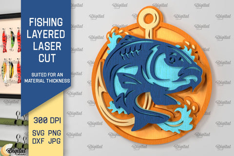 Fishing Layered Signs Laser Cut Bundle. Wood Fishing Decor SVG Evgenyia Guschina 