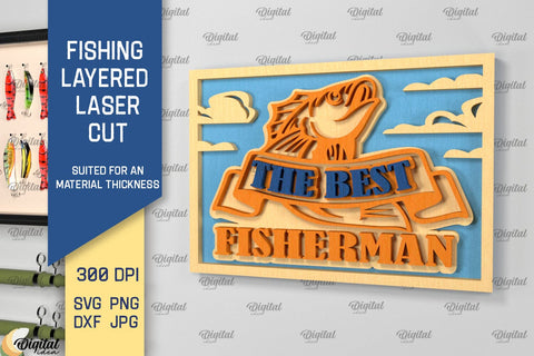 Fishing Layered Signs Laser Cut Bundle. Wood Fishing Decor SVG Evgenyia Guschina 