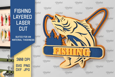 Fishing Layered Signs Laser Cut Bundle. Wood Fishing Decor SVG Evgenyia Guschina 