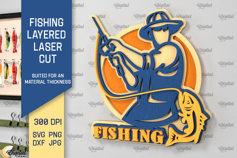 Fishing Layered Signs Laser Cut Bundle. Wood Fishing Decor SVG Evgenyia Guschina 