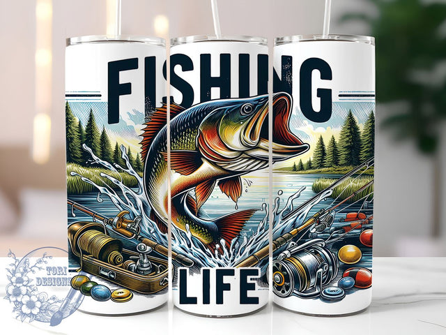 Fishing Life 20oz Skinny Tumbler, Bass Fishing Tumbler Png, Straight & Tapered Tumbler Wrap, Instant Digital Download Sublimation ToriDesigns 