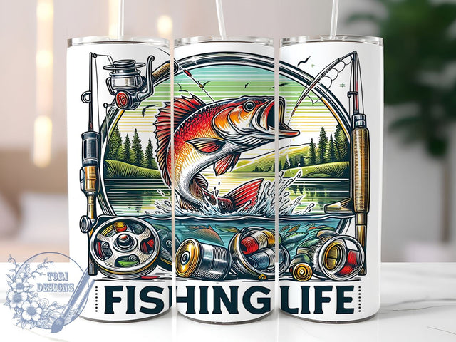 Fishing Life 20oz Skinny Tumbler, Bass Fishing Tumbler Png, Straight & Tapered Tumbler Wrap, Instant Digital Download Sublimation ToriDesigns 