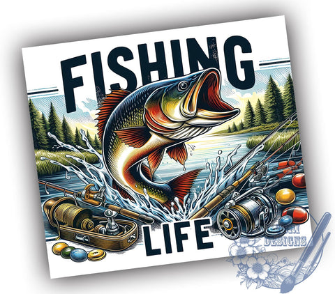 Fishing Life 20oz Skinny Tumbler, Bass Fishing Tumbler Png, Straight & Tapered Tumbler Wrap, Instant Digital Download Sublimation ToriDesigns 