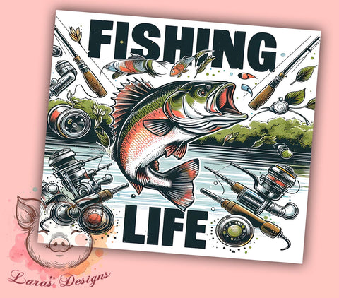Fishing Life 20oz Tumbler Png, Straight & Tapered Tumbler Png, Fishing Tumbler Png, Digital Download PNG Sublimation Lara' s Designs 
