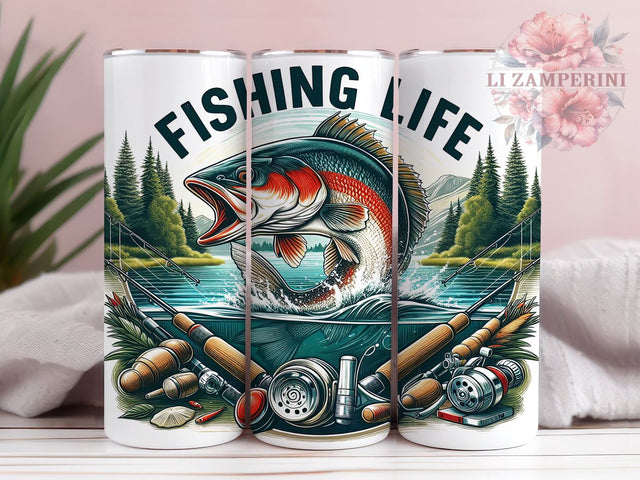 Fishing Life 20oz Tumbler Wrap PNG, Hunting Fishing Tumbler Png, Straight & Tapered Tumbler Wrap, Instant Digital Download Sublimation Li Zamperini 