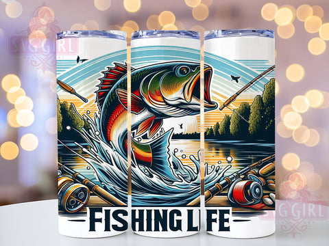 Fishing Life 20oz Tumbler Wrap Sublimation Design, Straight Tapered Tumbler Wrap, Hunting Fishing Tumbler Png, Instant Digital Download Sublimation SvggirlplusArt 