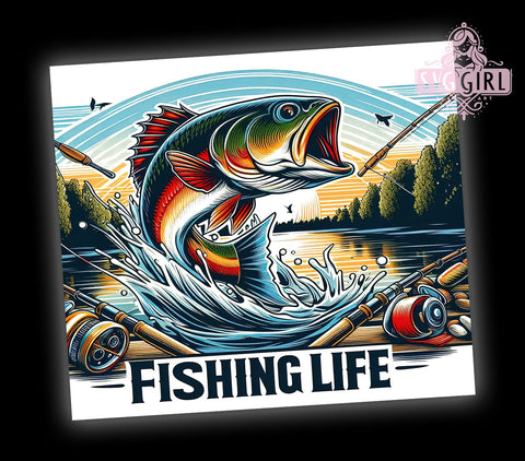 Fishing Life 20oz Tumbler Wrap Sublimation Design, Straight Tapered Tumbler Wrap, Hunting Fishing Tumbler Png, Instant Digital Download Sublimation SvggirlplusArt 