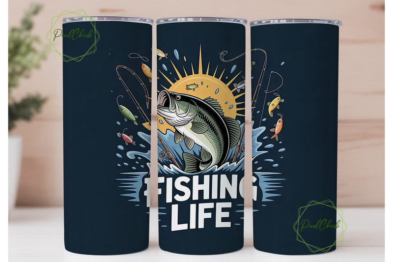 Fishing Life 20oz Tumbler Wrap Sublimation PixelChick 