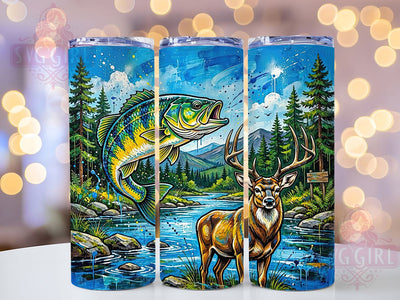Fishing Life Buck Deer Scene 20oz Tumbler, Buck Deer, Detailed Antlers, Outdoor Scene, Wildlife Design, Skinny Tumbler, Sublimation PNG Sublimation SvggirlplusArt 