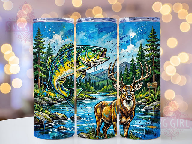 Fishing Life Buck Deer Scene 20oz Tumbler, Buck Deer, Detailed Antlers, Outdoor Scene, Wildlife Design, Skinny Tumbler, Sublimation PNG Sublimation SvggirlplusArt 