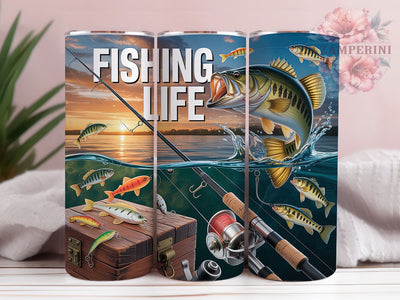 Fishing Life Jumping Bass 20oz Tumbler, Largemouth Bass, Jumping Fish, Outdoor Sports, Angler Theme, 20oz Tumbler Wrap, Sublimation PNG Sublimation Li Zamperini 