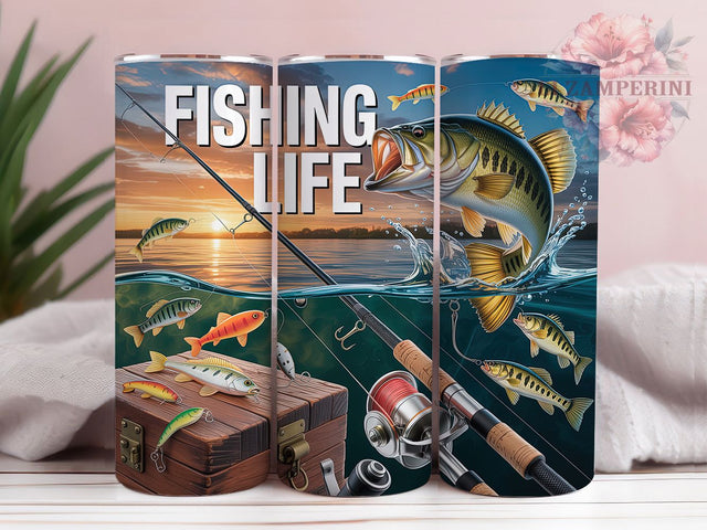 Fishing Life Jumping Bass 20oz Tumbler, Largemouth Bass, Jumping Fish, Outdoor Sports, Angler Theme, 20oz Tumbler Wrap, Sublimation PNG Sublimation Li Zamperini 