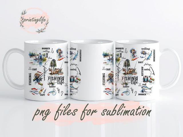 Fishing Life Mug Wrap Design, Instant Digital Design Download Mug Wrap Design, Mug Design PNG Sublimation PrintingLife 
