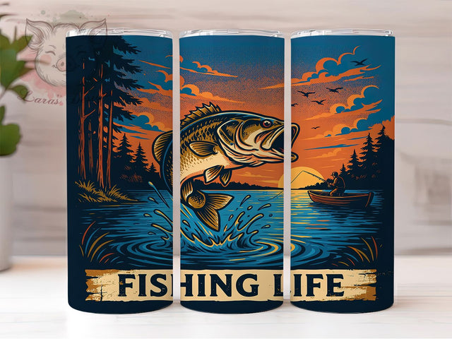 Fishing Life Poster 20oz Tumbler, Vintage Poster, Graphic Art, Bold Illustration, Fishing Theme, Skinny Tumbler, Sublimation PNG Sublimation Lara' s Designs 