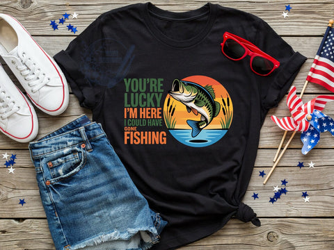 Fishing Lucky Humor T-Shirt PNG, Fishing Humor, Lucky I'm Here, Angler Life, Funny Quote, Sublimation PNG, Outdoor Shirt, Catch Vibes Sublimation ToriDesigns 