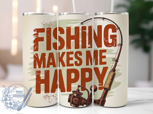 Fishing Makes Me Happy 20oz Tumbler, Funny Fishing Tumbler, Sublimation Wrap, 20oz Tumbler Design, Outdoor Fishing Gift, PNG Tumbler Wrap, Fisherman Quotes Sublimation ToriDesigns 