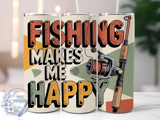 Fishing Makes Me Happy 20oz Tumbler, Funny Fishing Tumbler, Sublimation Wrap, 20oz Tumbler Design, Outdoor Fishing Gift, PNG Tumbler Wrap, Fisherman Quotes Sublimation ToriDesigns 