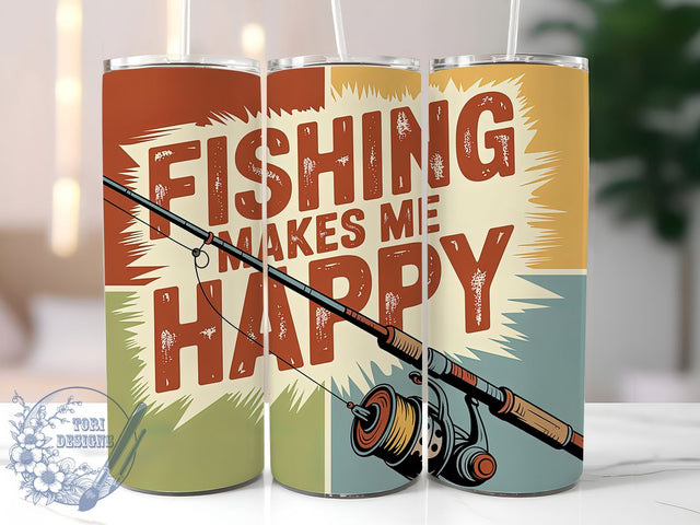 Fishing Makes Me Happy 20oz Tumbler, Funny Fishing Tumbler, Sublimation Wrap, 20oz Tumbler Design, Outdoor Fishing Gift, PNG Tumbler Wrap, Fisherman Quotes Sublimation ToriDesigns 