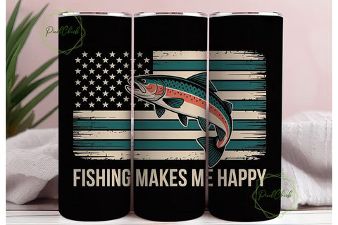 Fishing Makes Me Happy 20oz Tumbler Wrap Sublimation PixelChick 