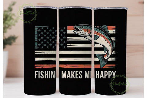 Fishing Makes Me Happy 20oz Tumbler Wrap Sublimation PixelChick 