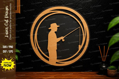 Fishing Man Circle Laser Cut Svg Design SVG Regulrcrative 