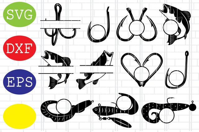 Fishing Monogram, Bass Fishing Split Name, Fishing Lure Monogram, Fishhooks Svg, Jpg, Eps, Dxf Files SVG DigitalSvgFiles 
