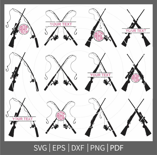 Fishing Pole svg, Hunting Fishing SVG, Hunting Fishing Monogram SVG, Fishing Rod Silhouette, Hunting Rifle png, Fishing Clipart SVG Dinvect 