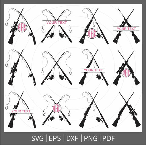 Fishing Pole svg, Hunting Fishing SVG, Hunting Fishing Monogram SVG, Fishing Rod Silhouette, Hunting Rifle png, Fishing Clipart SVG Dinvect 