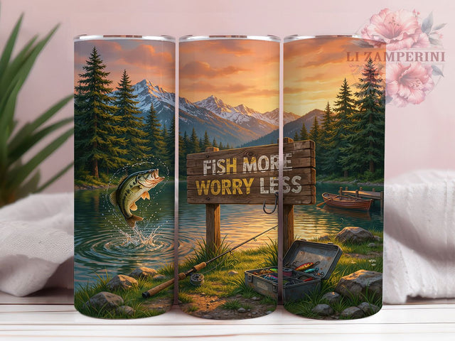 Fishing Quote Rustic 20oz Tumbler, Rustic Sign, Distressed Text, Sunrise Scene, Lakeside Design, Skinny Tumbler, Sublimation PNG Sublimation Li Zamperini 