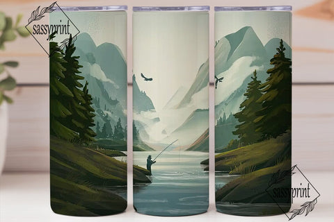 Fishing River Scene 20oz Tumbler Wrap Sublimation sassyprint 