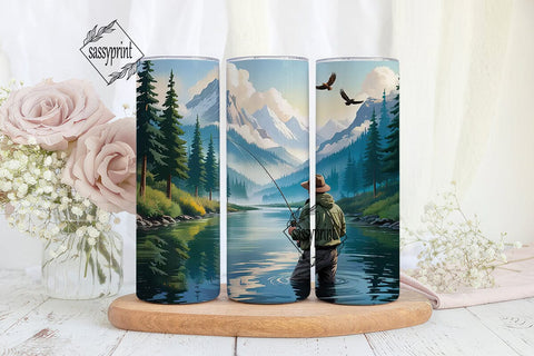 Fishing River Scene 20oz Tumbler Wrap Sublimation sassyprint 