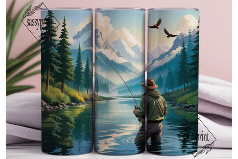 Fishing River Scene 20oz Tumbler Wrap Sublimation sassyprint 