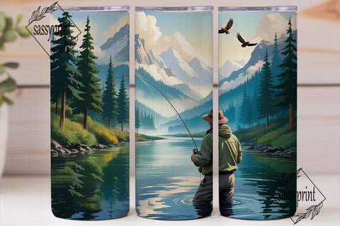 Fishing River Scene 20oz Tumbler Wrap Sublimation sassyprint 