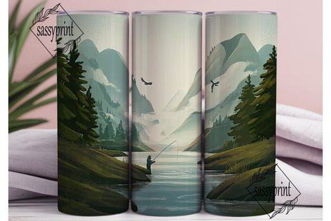 Fishing River Scene 20oz Tumbler Wrap Sublimation sassyprint 