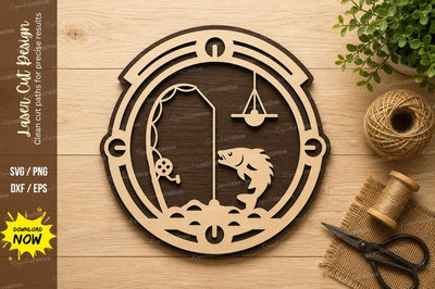 Fishing Rod Circle Laser Cut SVG Design SVG Regulrcrative 