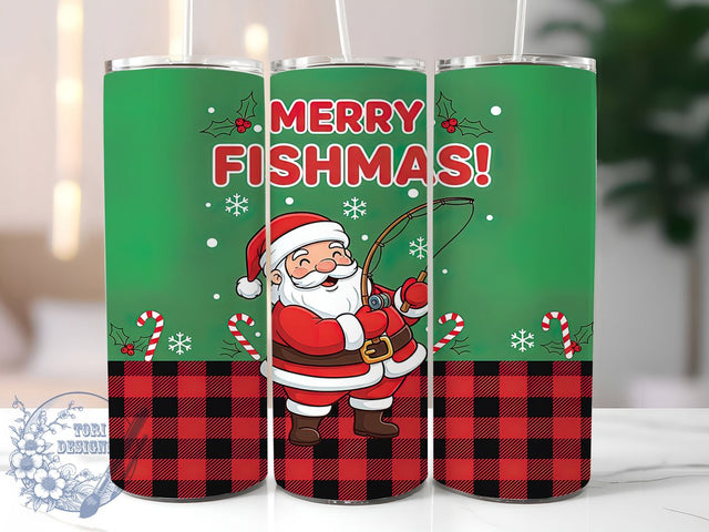 Fishing Santa Christmas Tumbler, Christmas Fisherman Wrap, 20oz Tumbler Sublimation, Seamless Holiday Fishing Design, Santa Fishing Sublimation, Men’s Christmas Tumbler, Outdoor Holiday Wrap Sublimation ToriDesigns 