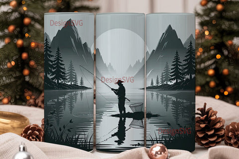 Fishing Scene 20oz Tumbler Wrap Sublimation DesignSVG 