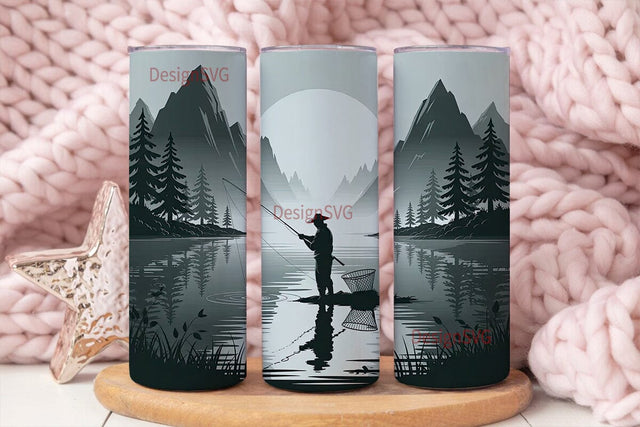 Fishing Scene 20oz Tumbler Wrap Sublimation DesignSVG 