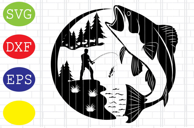 Fishing Scene Svg, Bass Fishing Svg, Outdoor Fishing Svg, Fisher Man Svg, Jpg, Eps, Dxf Files SVG DigitalSvgFiles 