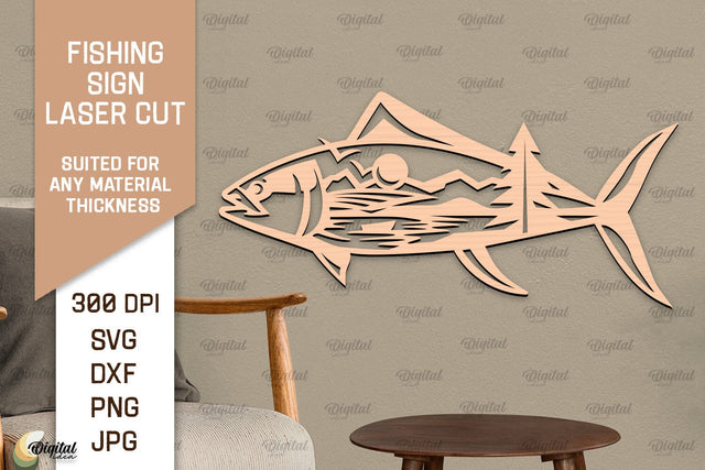 Fishing Sign Laser Cut. Wood Fishing Decor SVG SVG Evgenyia Guschina 