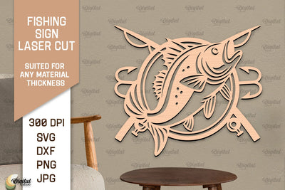 Fishing Sign Laser Cut. Wood Fishing Decor SVG SVG Evgenyia Guschina 