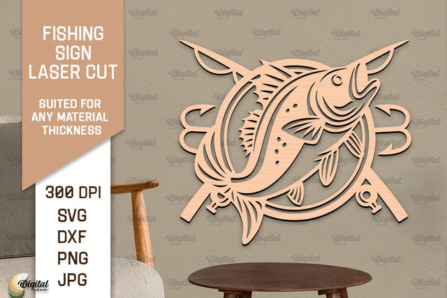 Fishing Sign Laser Cut. Wood Fishing Decor SVG SVG Evgenyia Guschina 