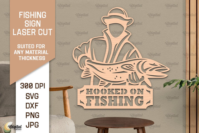 Fishing Sign Laser Cut. Wood Fishing Decor SVG SVG Evgenyia Guschina 
